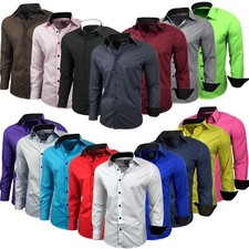 Baxboy Kontrast Herren Slim Fit Hemden Business Freizeit Langarm Hemd RN-44-2