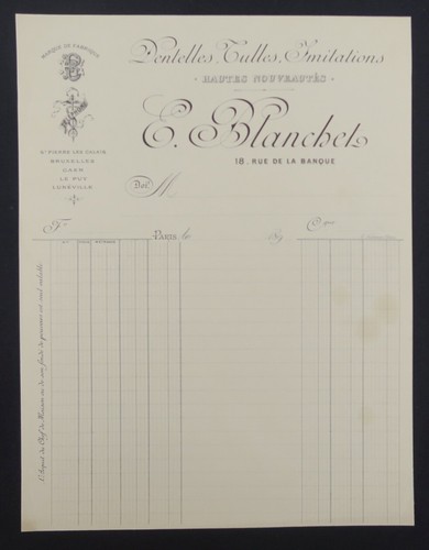 Rechnung 1890 paris spitze - paris,