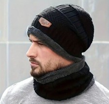 Winter Strick Mütze und Schal Set mit Warmem Strick-Fleece für Damen Herren