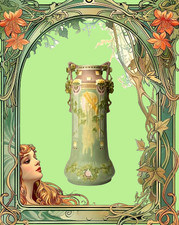 Julius Dressler Nymphe von Alphonse Mucha Antike Jugendstil Keramikvase 48CM