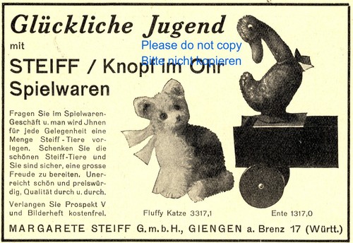 Steiff reklame von 1926 - steiff,