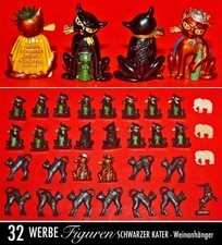 32 Weinflaschenanhänger Reklame-Figur "Zeller Schwarze Katz" 50ger Jahre, selten