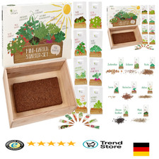 Mini-Gewächshaus mit Holzkiste | 8 Sorten Saatgut | Kinder Gartenset