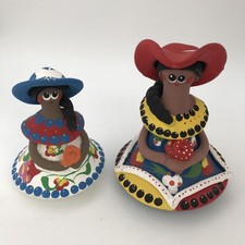 2 TAINO VolksKunst Ton Figuren Dominikanische Republik Folklore Tänzerin 11  cm