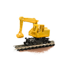 Zweiwegebagger gelb mit Korb