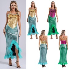 Damen Halloween Kostüm Metallisch Mermaid Dünn Meerjungfrau Kleid Glänzend Sexy
