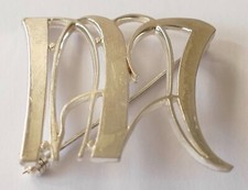 KORDES & LICHTENFELS Brosche Buchstabe " M " 835 Silber Vintage 80er brooch