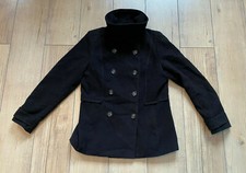 H&M zweireihiger Wintermantel Gr. L / 42 schwarz Filzmantel warm Trenchcoat