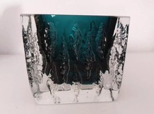 Massive Blockvase Glas Vase Ingrid Eisglas Turmalin Grün signiert Mid Century 