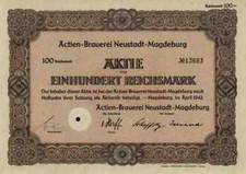 Brauerei Neustadt 1942 Magdeburg Diamant Bier Zerbst Leipzig 100 RM Oschersleben