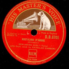 BENIAMINO GIGLI -TENOR-  Nostalgia d'amore / Segreto Schellackplatte 78rpm G3115