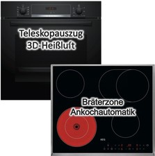 BOSCH Backofen Set 71Liter Schwarz Teleskopauszug AEG Kochfeld 60 cm Glaskeramik