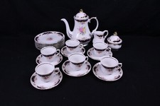 Porzellan Kaffeeservice Wunsiedel Bavaria Goldrand mit Blumenmuster 6 Personen