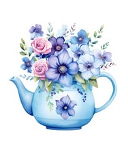 Watercolour teapot flowers 9x9