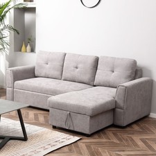 HOMCOM Schlafsofa Ecksofa mit Bettfunktion, 3 Sitzer Couch mit Stauraum, Grau