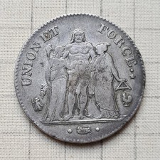 UNION ET FORCE AN6 5 Francs Alte Silbermünze Frankreich