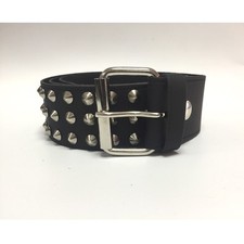 Nietengürtel - Gürtel mit silbernen Spitznieten - 3-Reihig - B009 - Echtleder - 