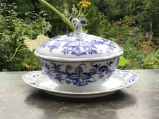 MEISSEN antike ZWIEBELMUSTER SAUCIERE- TERRINE MIT DECKEL Knaufschwerter1.WAHL