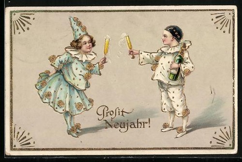 Ansichtskarte harlekin stößt - ansichtskarte,