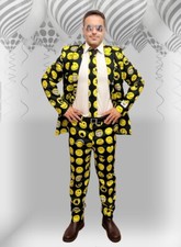 Anzug 3-tlg. Hose Sakko Krawatte Smiley Emoji Karneval Fasching Kostüm Gr M