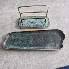 Schreibtischgarnitur; 2-teilig;  Messing Patina vintage