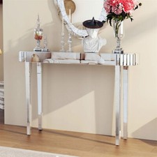 Konsolentisch Verspiegelt Flurtisch Konsole Oval modern 120 aus Glas MDF Silber