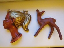 Cortendorf Wandmaske 3447 rot/gold 50er Jahre u. Keramik Reh vintage