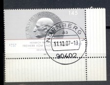 BRD 2007  Mich Nr. 2624  Eckrand u.rechts  Ersttag-Ortsstempel Gummi tadellos