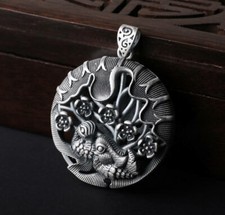 T08 Anhänger Vogel 2 Vögel im Nest Mandarinente Blumen hohl Feinsilber 990