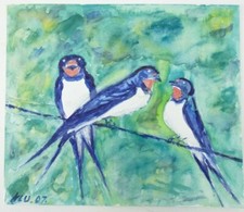Wilhelm Klußmann Aquarell 2007 sig. Drei Schwalben 35x30cm N-1718
