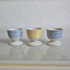 3 Eierbecher Arzberg Bastdekor blau und gelb