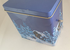 Blechdose Weihnachtsdose mit Spieluhr blau Vintage Motiv eckig LEER Aufbewahrung