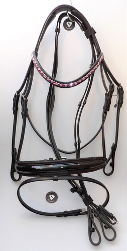 Leder trense lack schwarz rosa - schwarz,