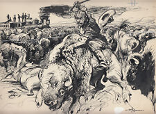 Originalzeichnung Buffalo Bill vom Künstler Wilhelm Eigener  signiert Stempel 