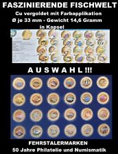 Faszinierende Fischwelt - Auswahl !!! - Farbmedaille - Cu/Vergoldet - in Kapsel