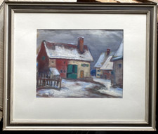 ::GOUACHE HOUSES FARM SNOW