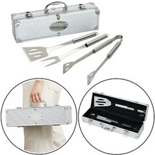 Grillbesteck im Grillkoffer Grill Besteck Bratenwender Fleischgabel Grillzange