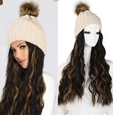 Gestrickte Mütze Perücke Beanie mit angesetztem Haar für Damen
