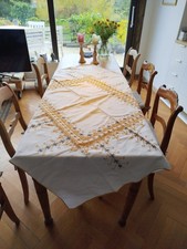 Mitteldecke aus Leinen, Tischdecke mit Kreuzstich bestickt 148 cm x 122 cm