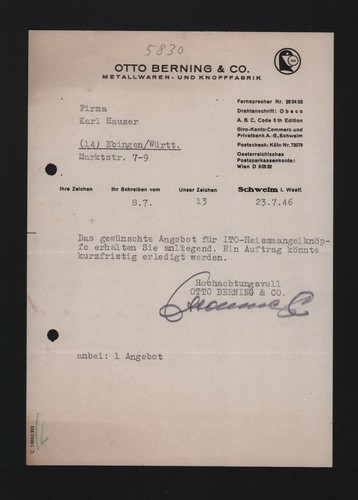 Schwelm brief 1946 otto - 1946,,