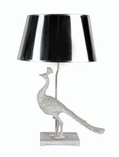 Tischlampe Pfau Silber Leuchte Vogel Nachttischlampe Tischleuchte Pfau 72cm