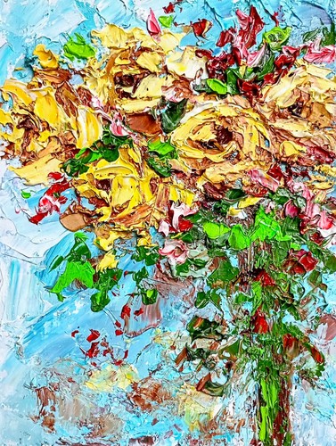 Gelbe rosen ölbild - 15x20, cm