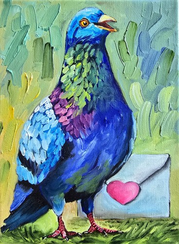 Taube brief herz ölbild - Ölbild, 18x24