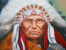 Ölgemälde alt Indianer Hunkpapa Lakota Sioux Sitting Bull aus den USA