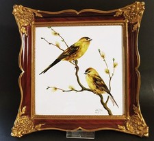 ROSENTHAL PORZELLANBILD Vogel Goldammer Paar Handmalerei im Prunkrahmen signiert