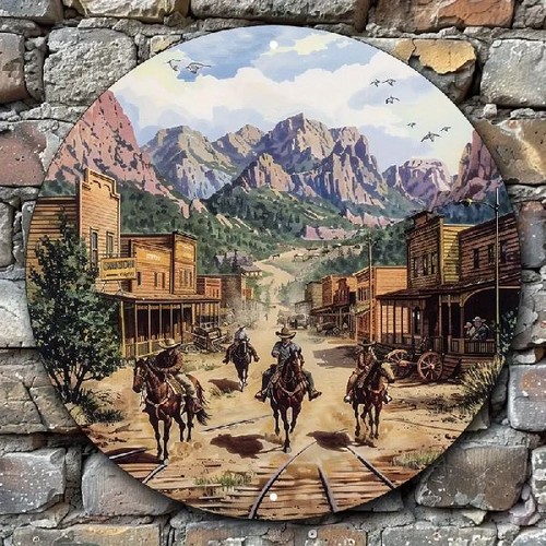 Blechschild rund western city - blechschild,