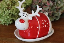 Butterdose / Butterglocke aus Keramik, ovale Form, Butterdose Elch, Weihnachten