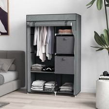 Stoffschrank, Faltschrank mit Schubladen, Kleiderschrank mit Kleiderstange Grau