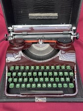 Antik Klein GROMA Reise Schreibmaschine Typewriter Model N mit Koffer + Reklame