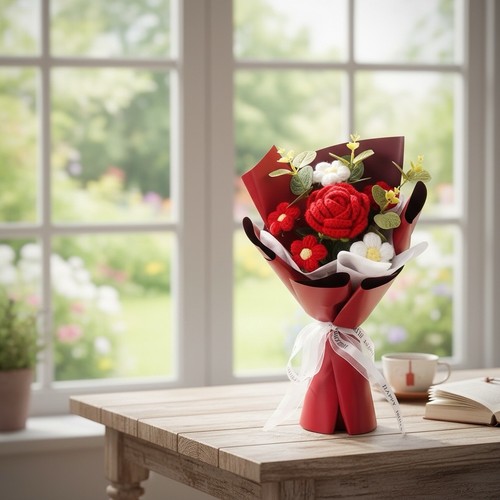 Häkelblumen strauß rote - häkelblumen,